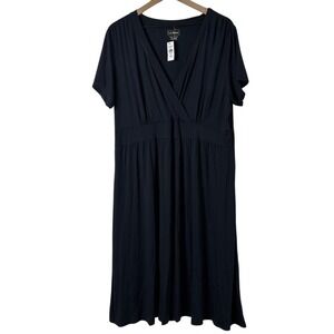 NWT L.L.Bean Womans Short Sleeve Knit Midi Dress Size 2X Black Summer Vacation